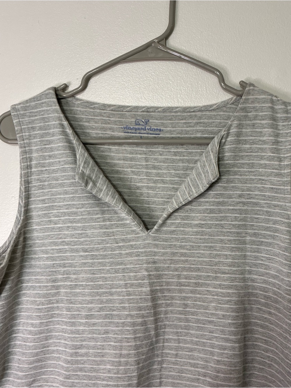 Vineyard Vines Light Gray & White Striped Sleeveless Split-Neck Tank